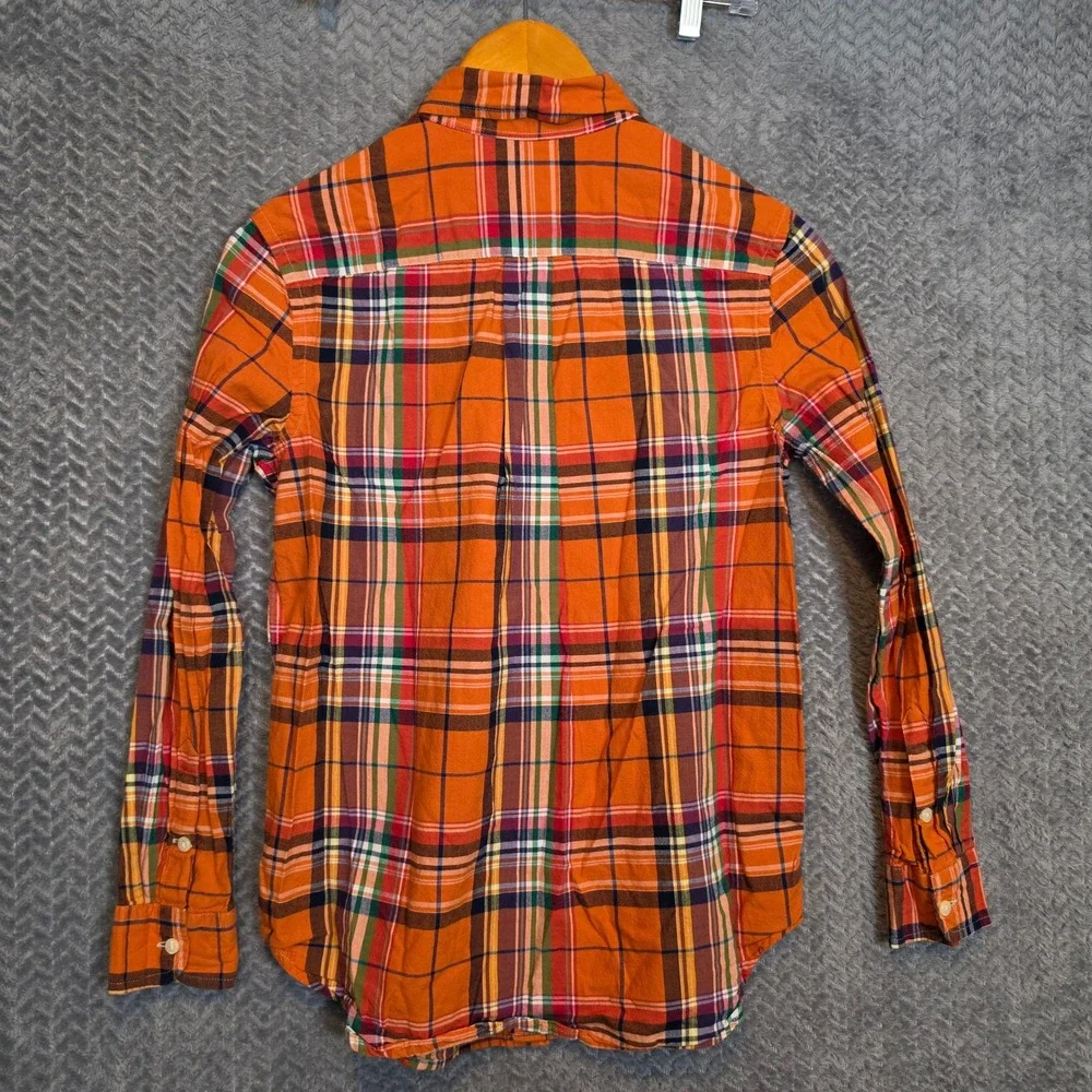 Ralph Lauren Boys Orange Plaid Cotton Button Down Shirt L 14-16 Long Sleeve Pony